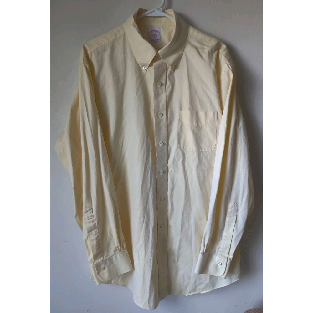 Brooks Brothers Men's 17-35 Yellow Button Down Long Sleeve Shirt 100% Cotton